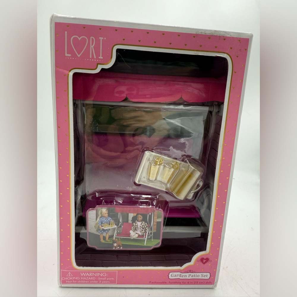 Lori Dollhouse 6 inch Mini Furniture Garden Patio Set Pink Swing and Tea NEW.